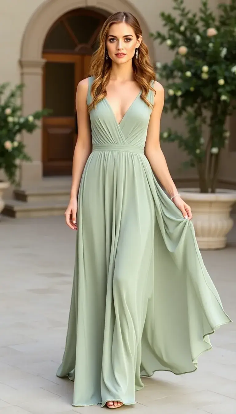 Sage Green Chiffon Bridesmaid Dress