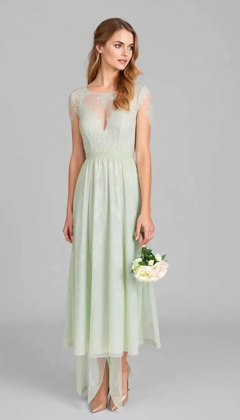 Sage Green Lace Midi Bridesmaid