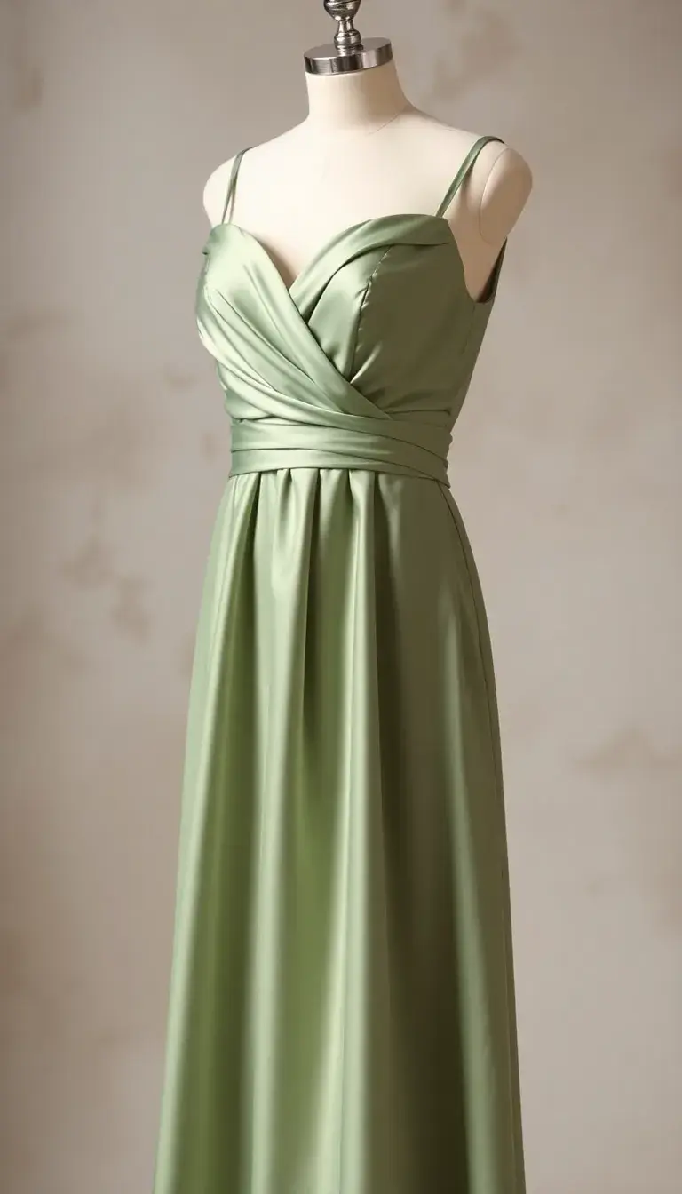 Sage Green Satin A-Line Dress