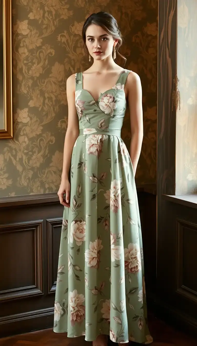 Sage Green Floral Print Dress