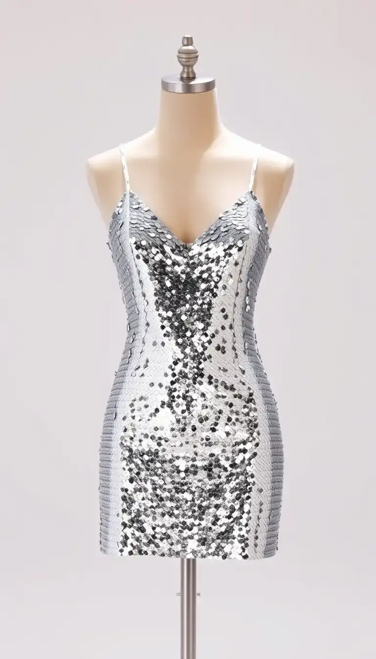 Silver Sequin Mini Dress