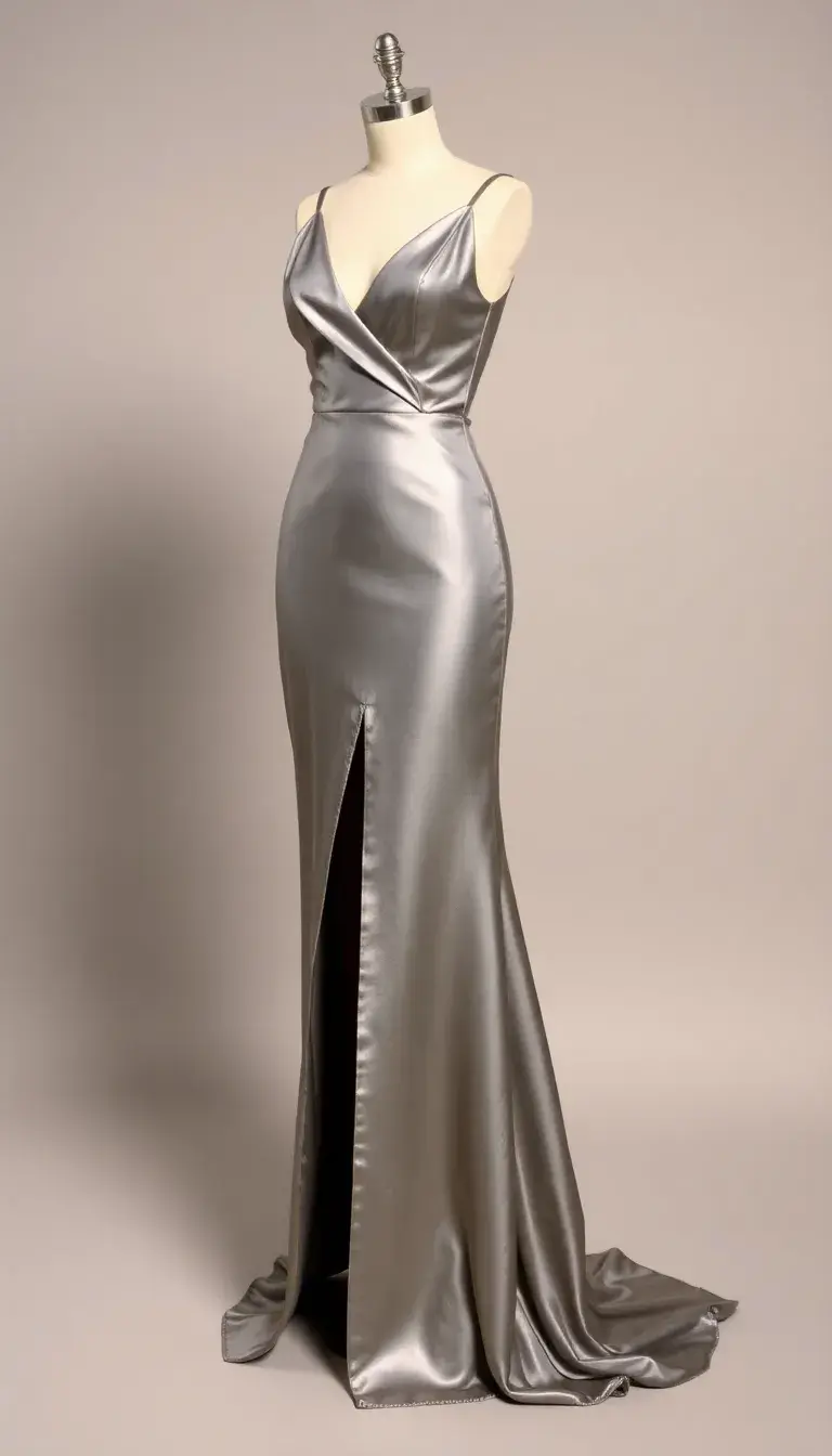 Silver Satin Evening Dress