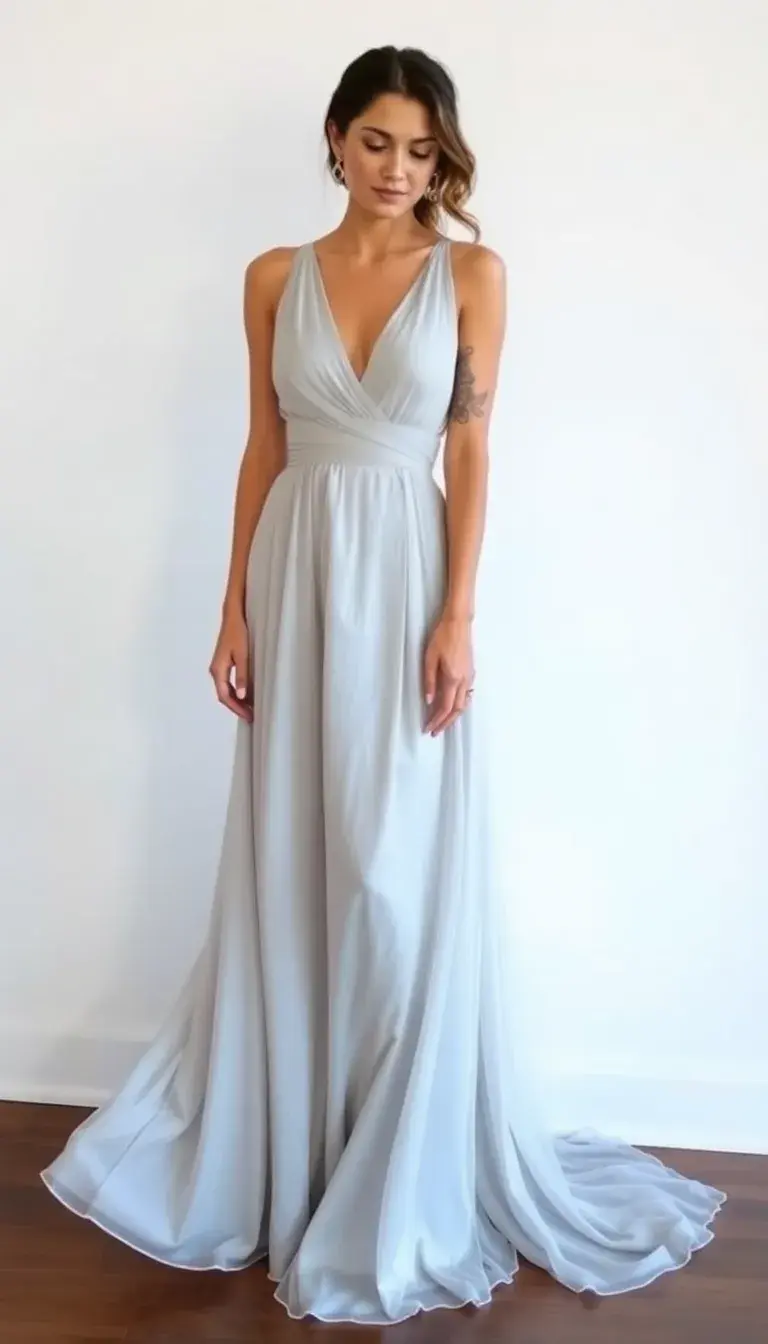 Silver Chiffon Maxi Dress