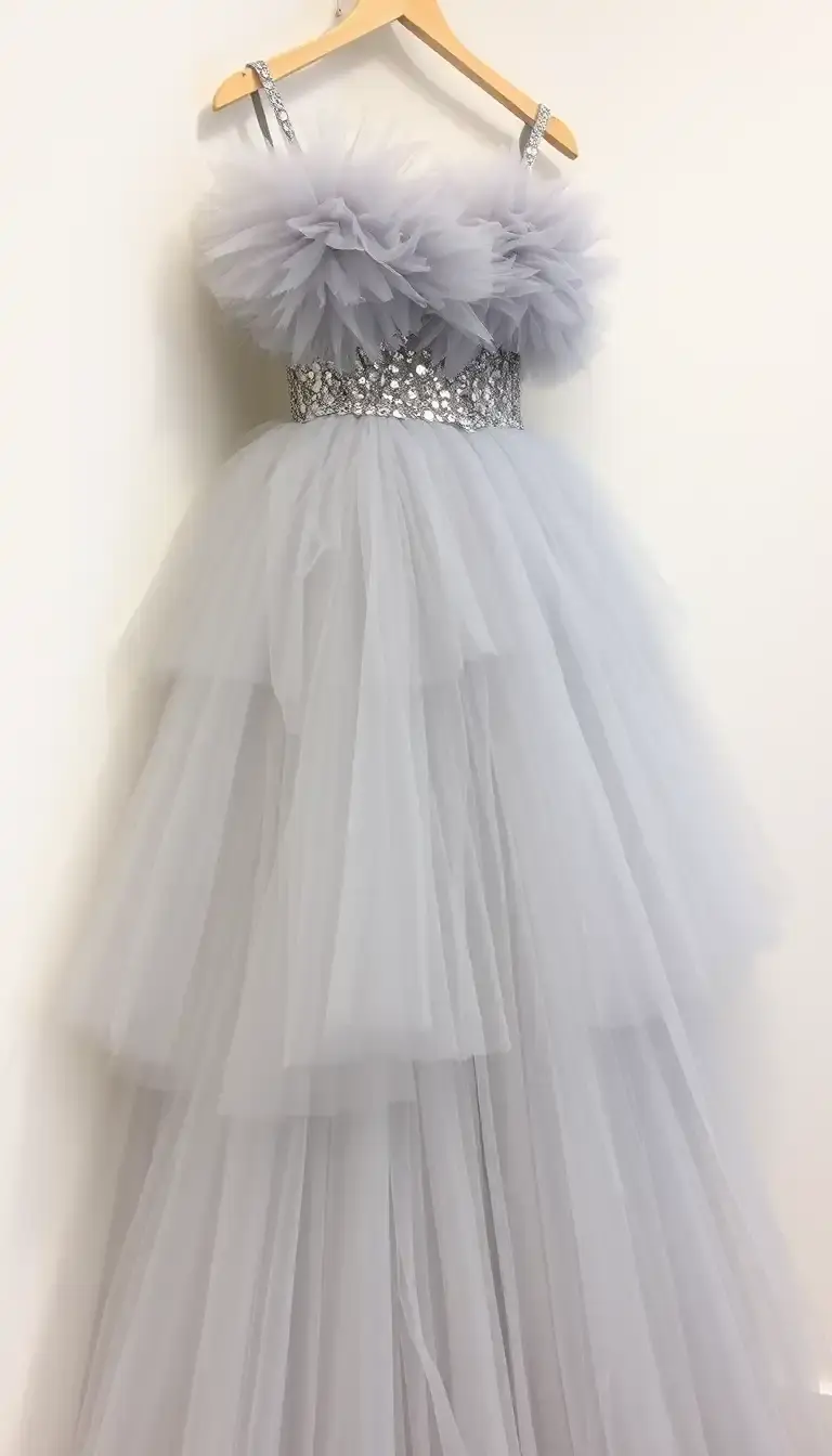 Silver Tulle Prom Dress