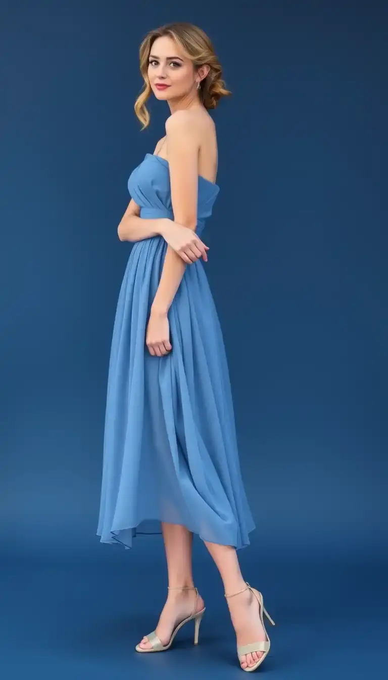 Strapless Chiffon Midi Dress