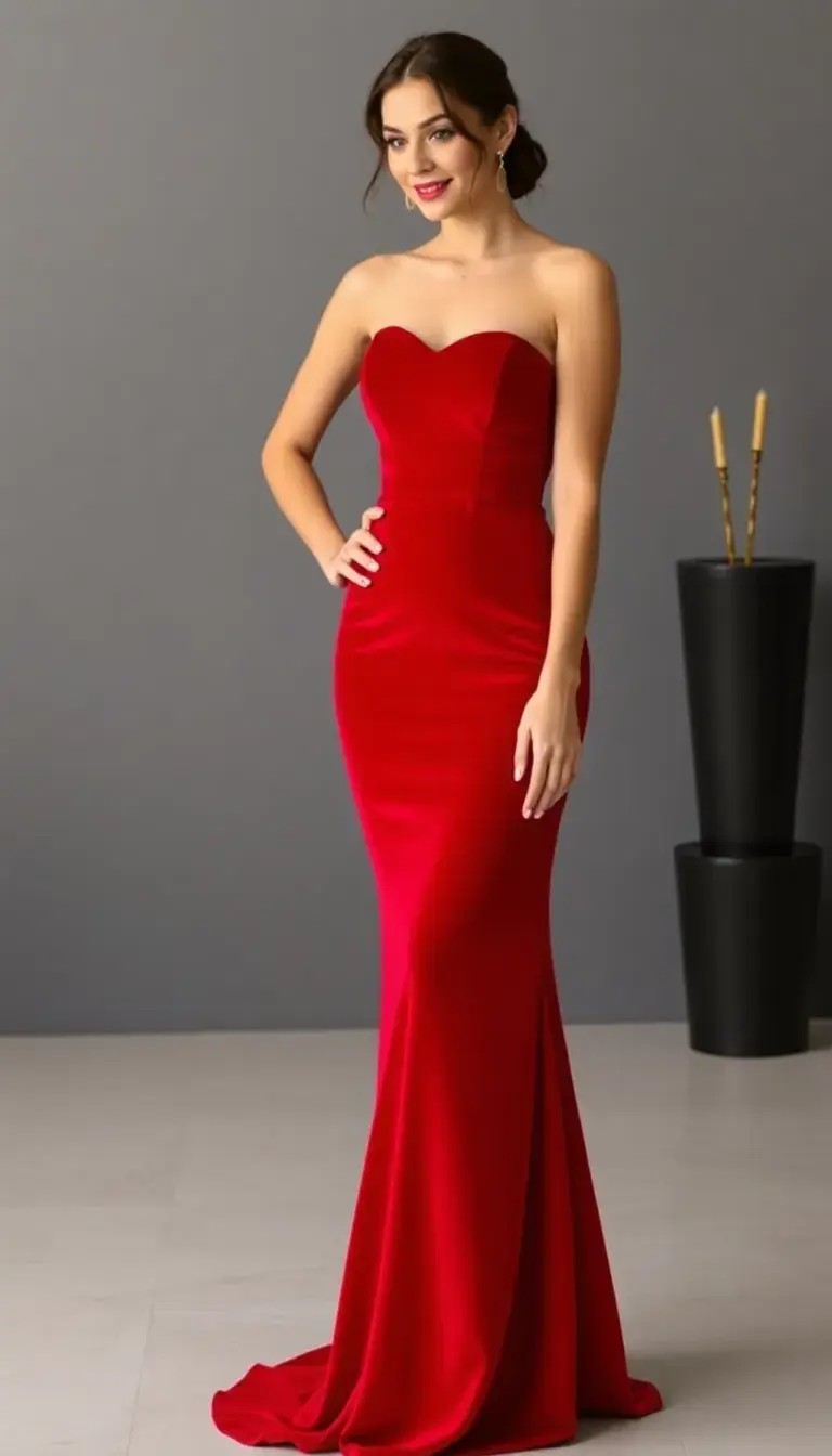 Strapless Velvet Formal Dress
