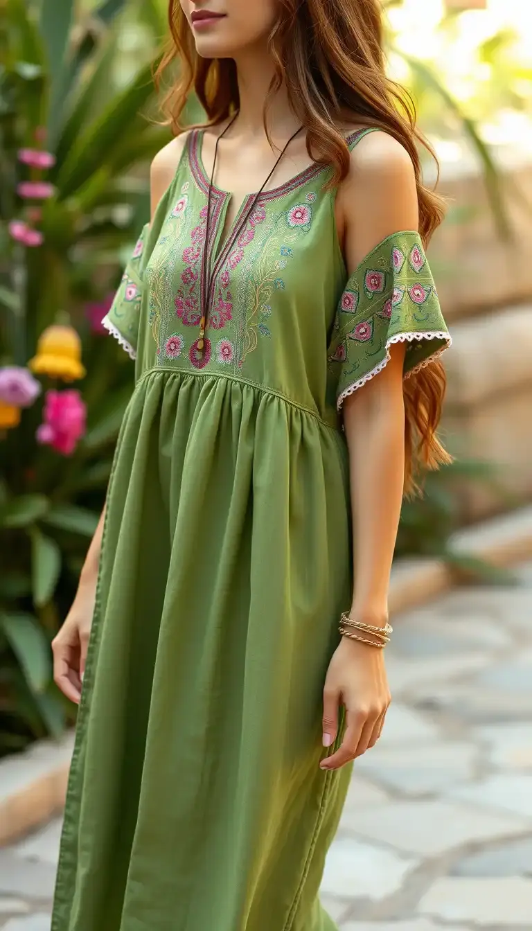Green Boho Summer Dress
