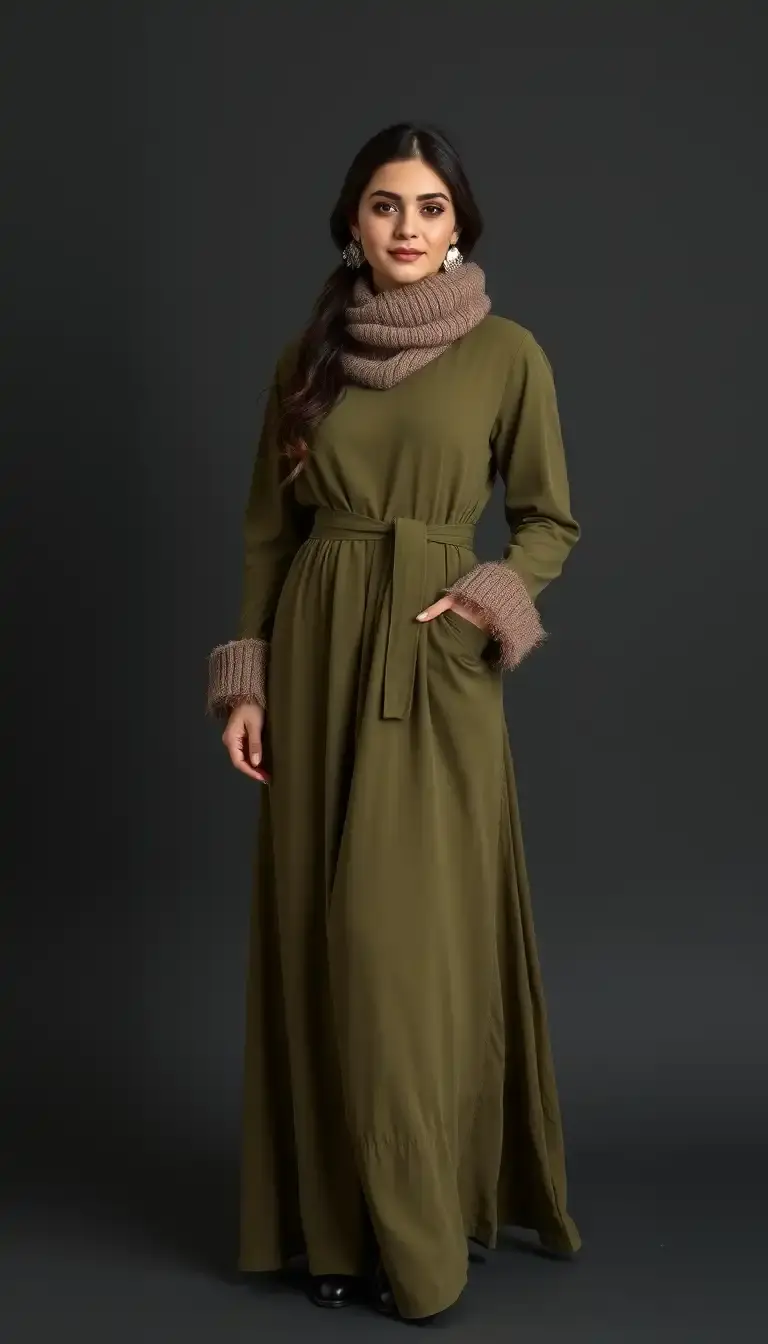 Long Sleeve Winter Maxi Dress in Green