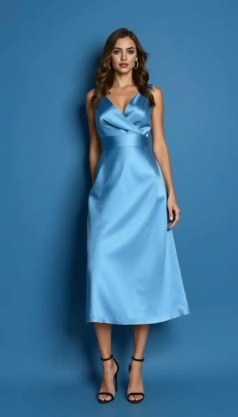 Satin Winter Cocktail Dress in Blue