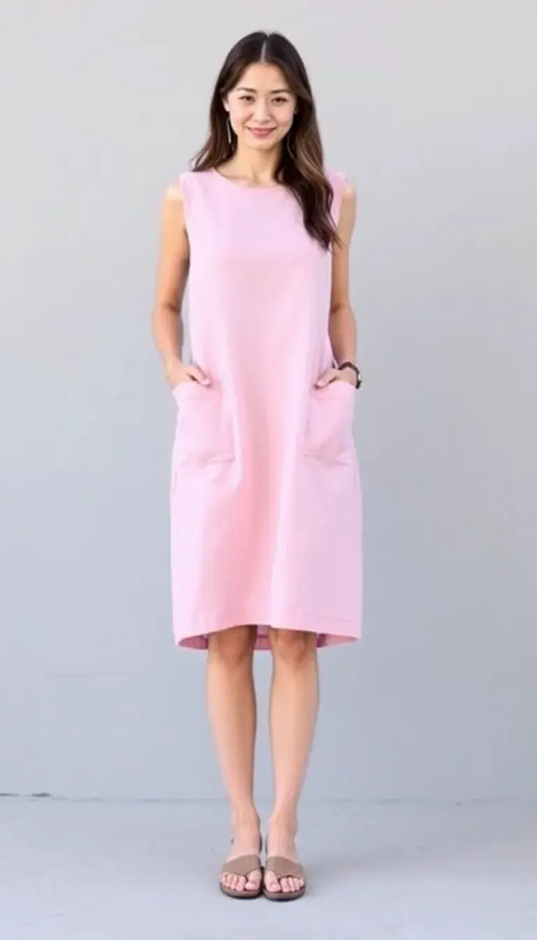 Pink Linen Midi Dress with pockets