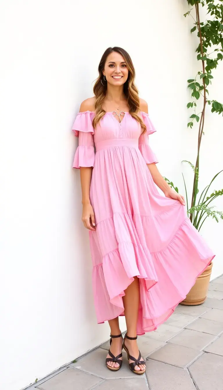 Pink A-Line Boho Dress