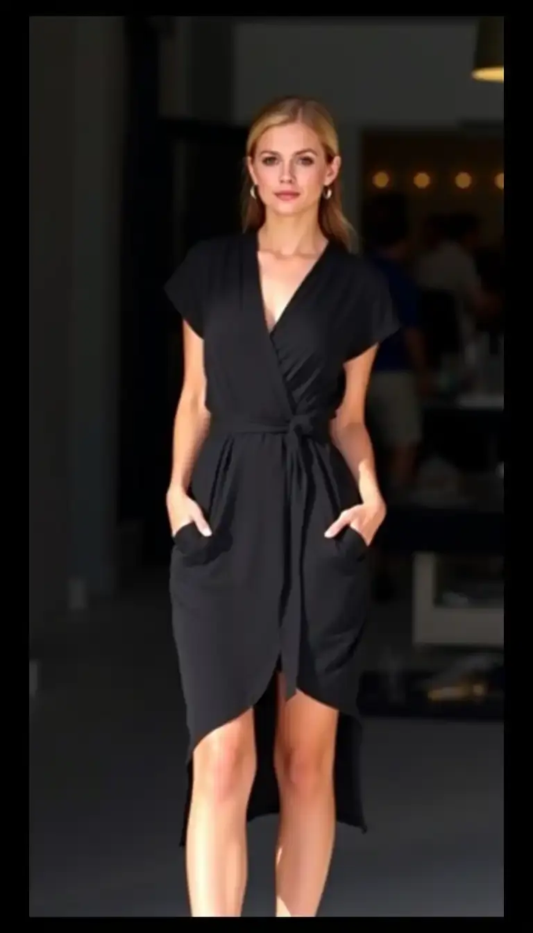 Versatile black wrap dress, v-neck