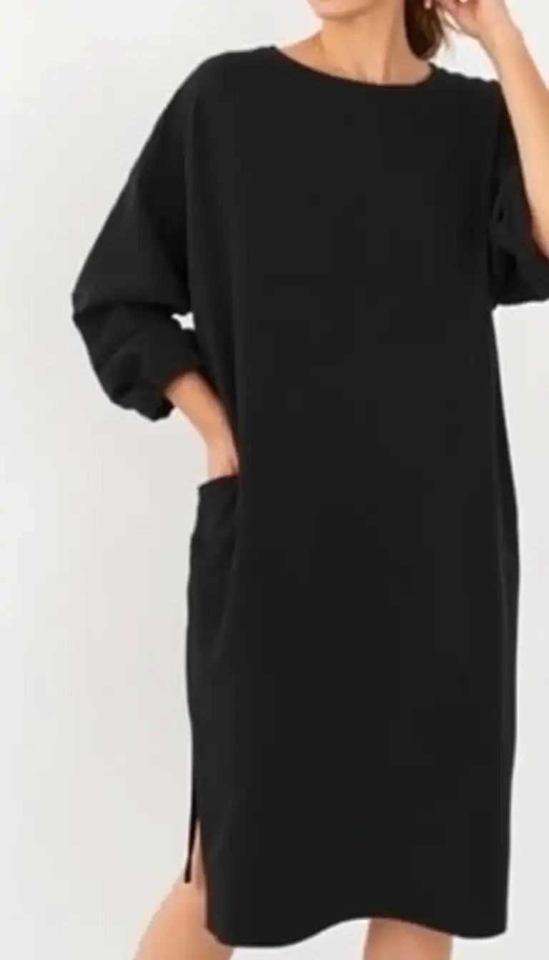 Simple black shift dress, loose fit