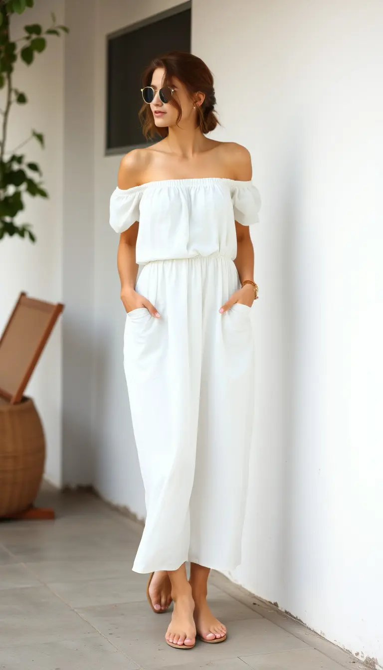Off-Shoulder White Maxi Dress
