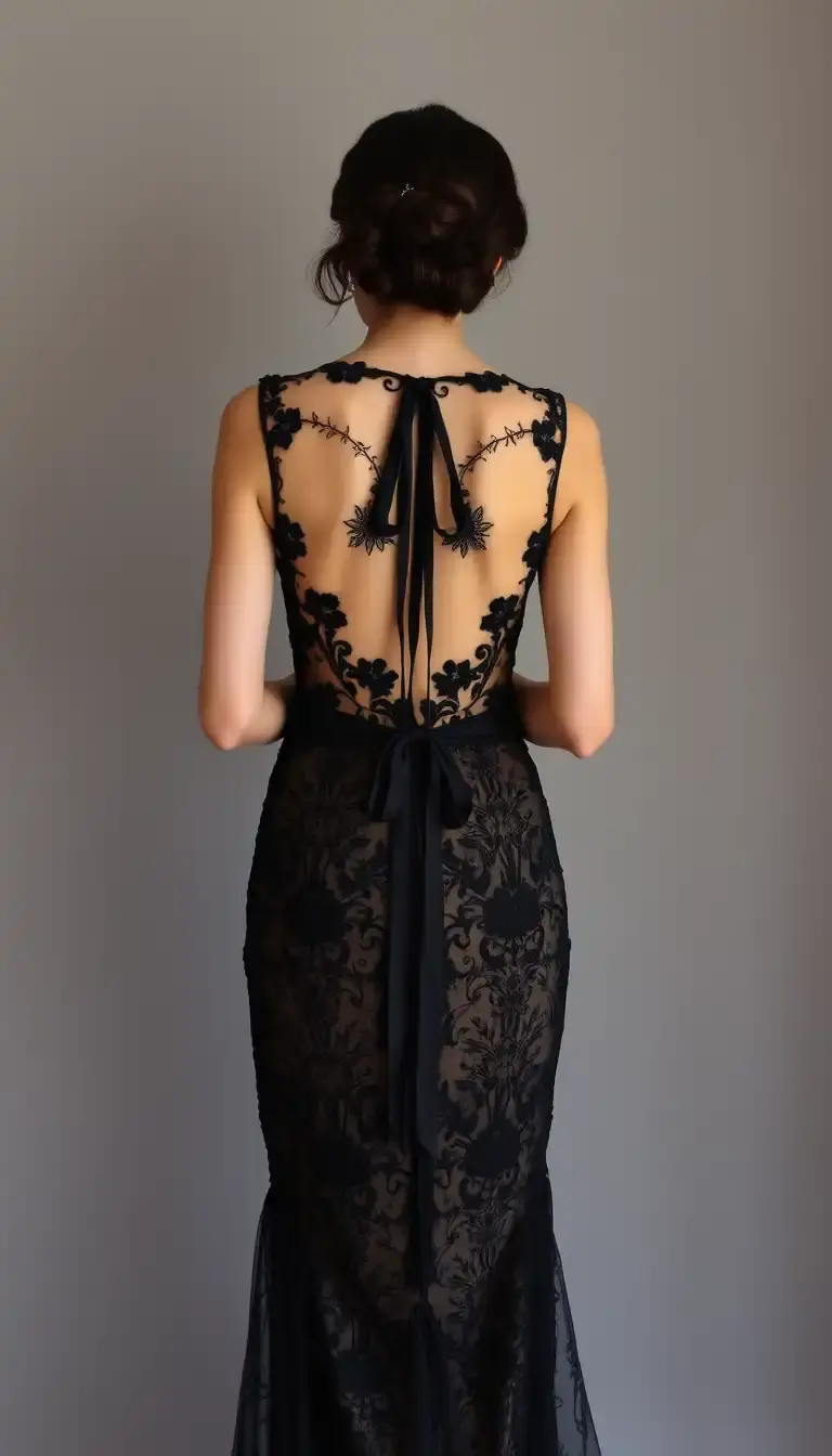 Black Tie Lace Evening Dress