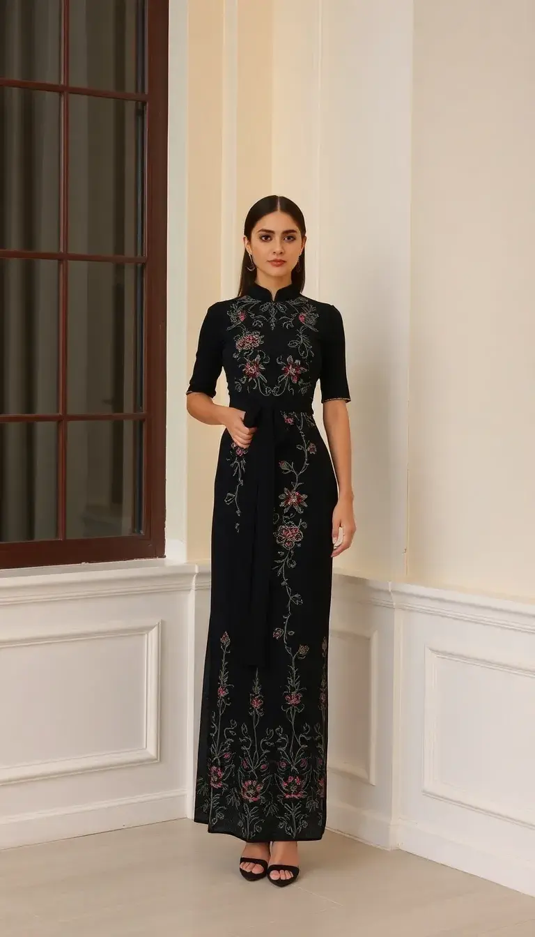 Black Tie Embroidered Dress elegant