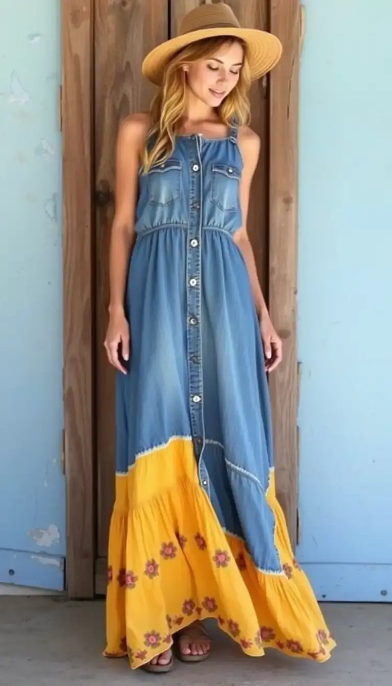 Flowy Denim Maxi Boho Dress