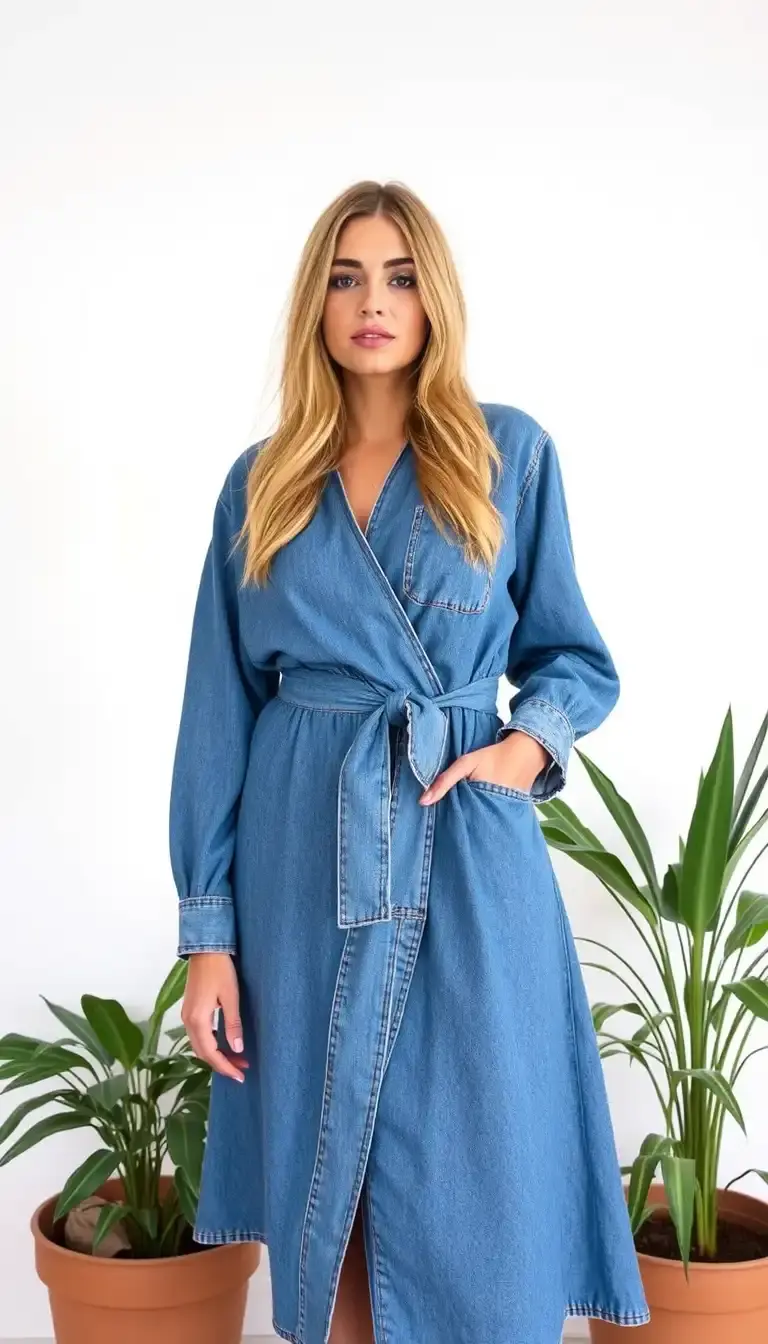 Wrap Denim Dress with tie