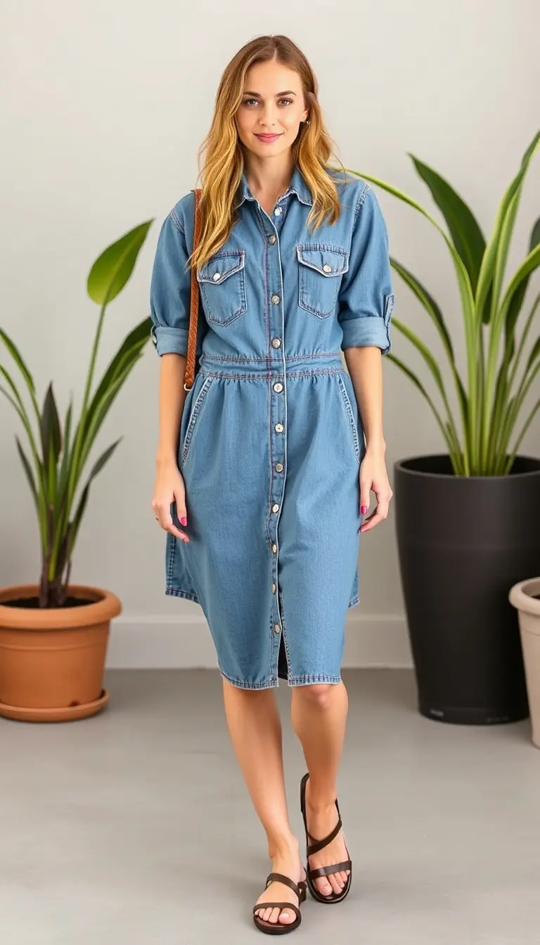 Button Front Denim Dress