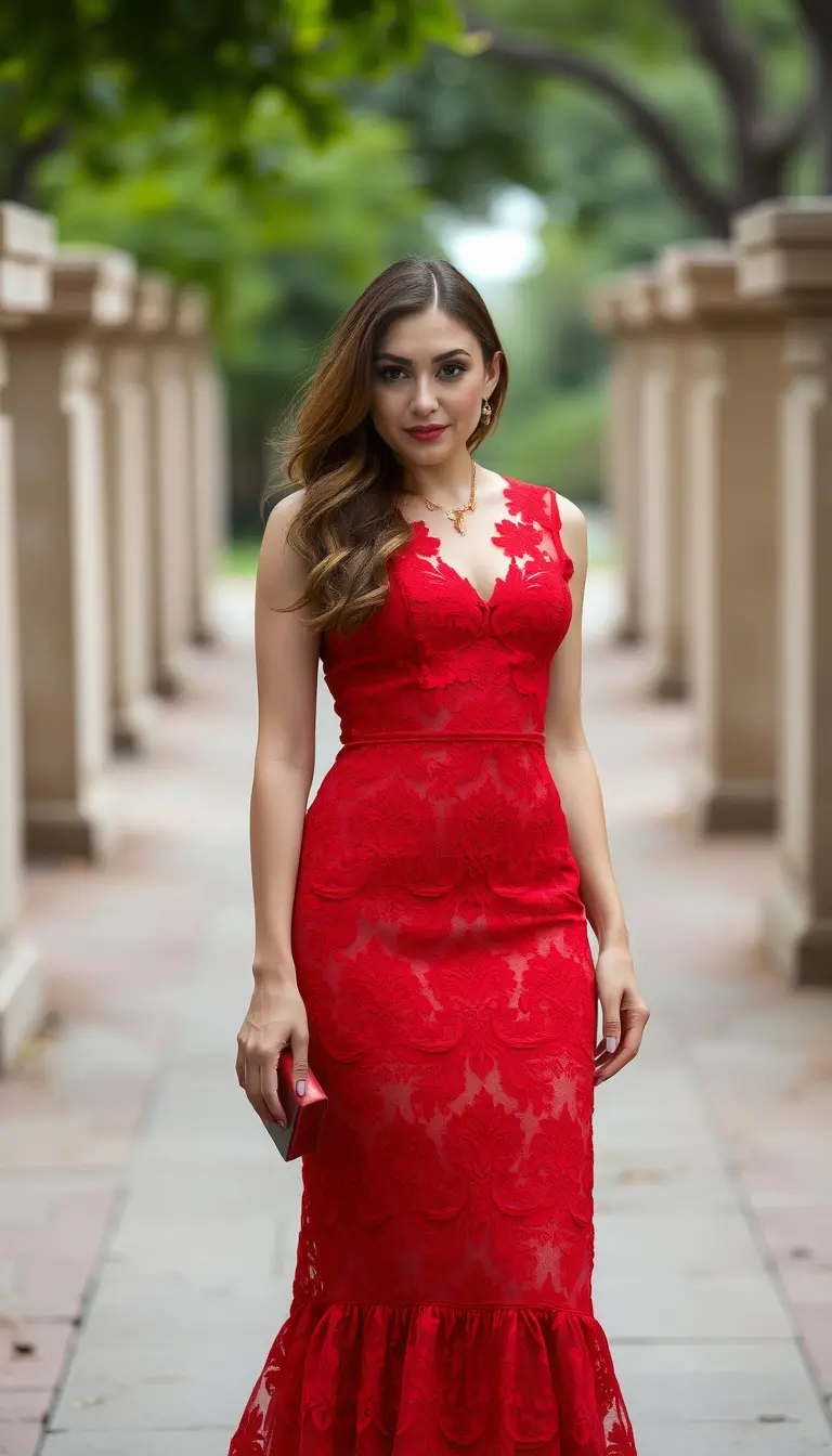 Bold red lace party dress