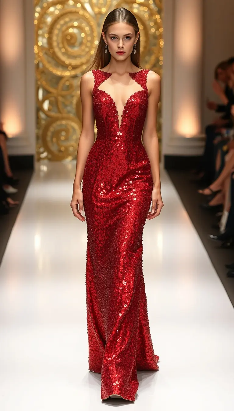Red Sequin Evening Gown