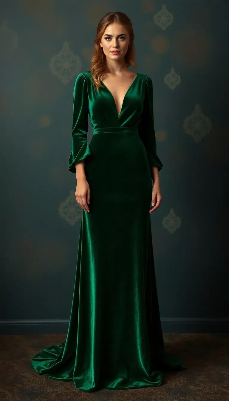 Green Velvet Evening Dress