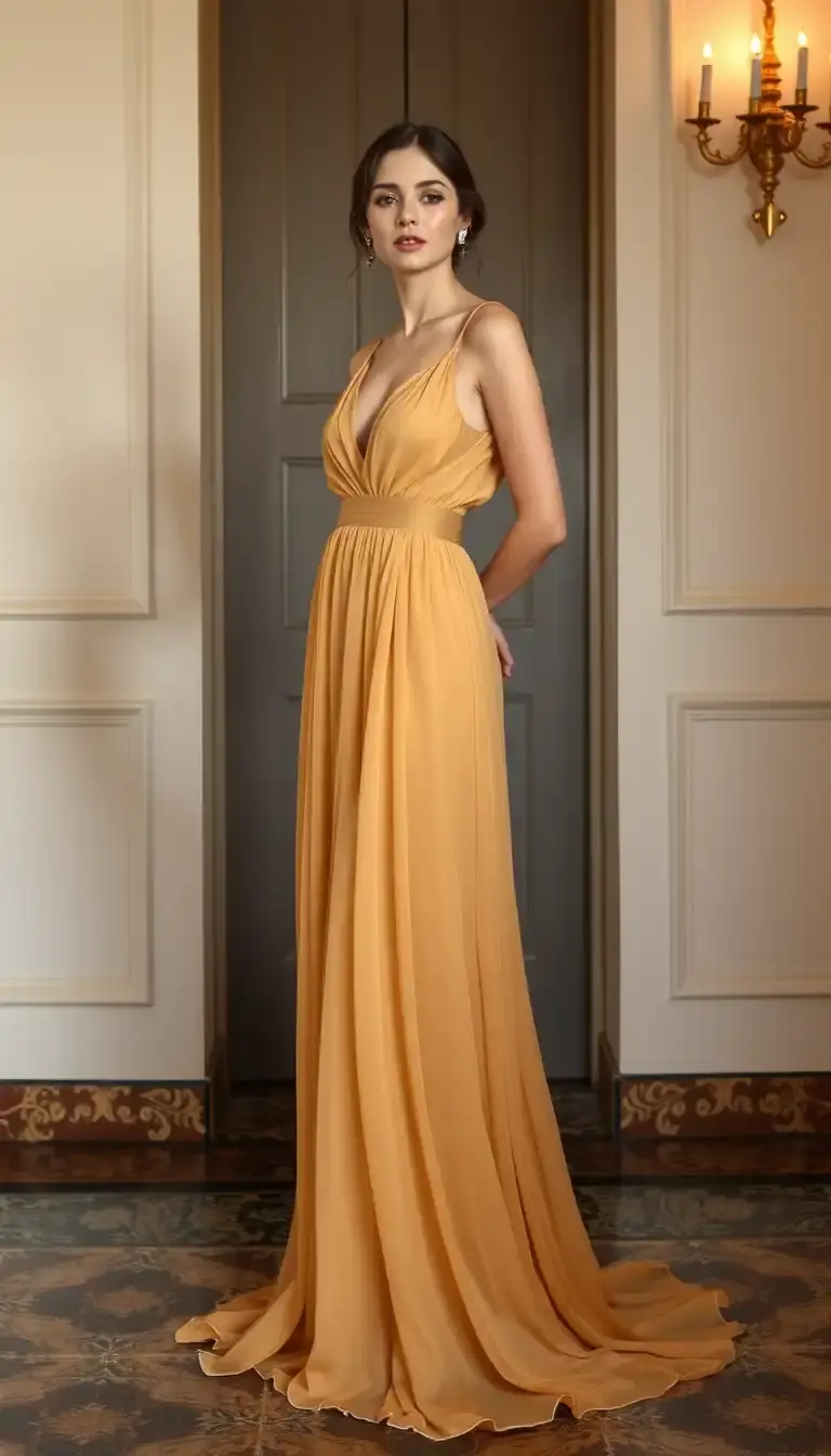 Gold Chiffon Evening Maxi