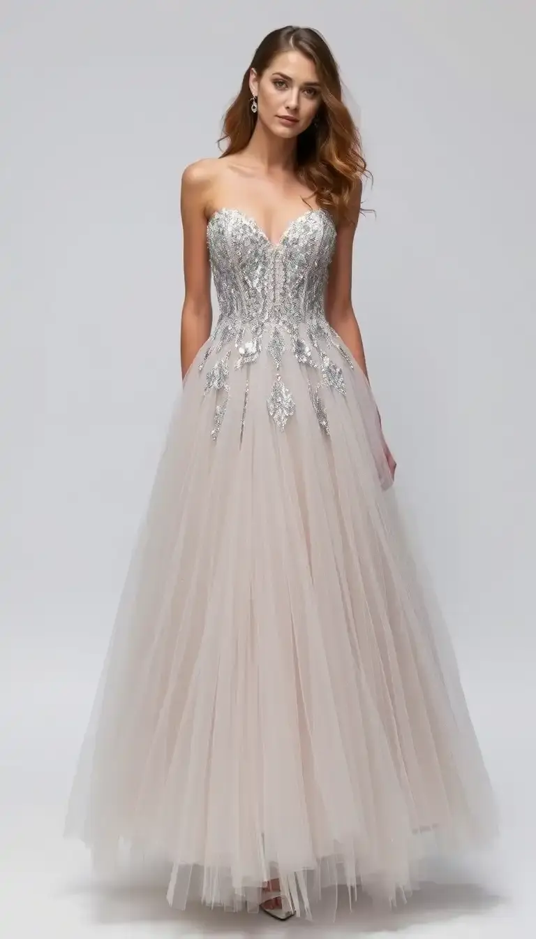 Silver Tulle Evening Dress