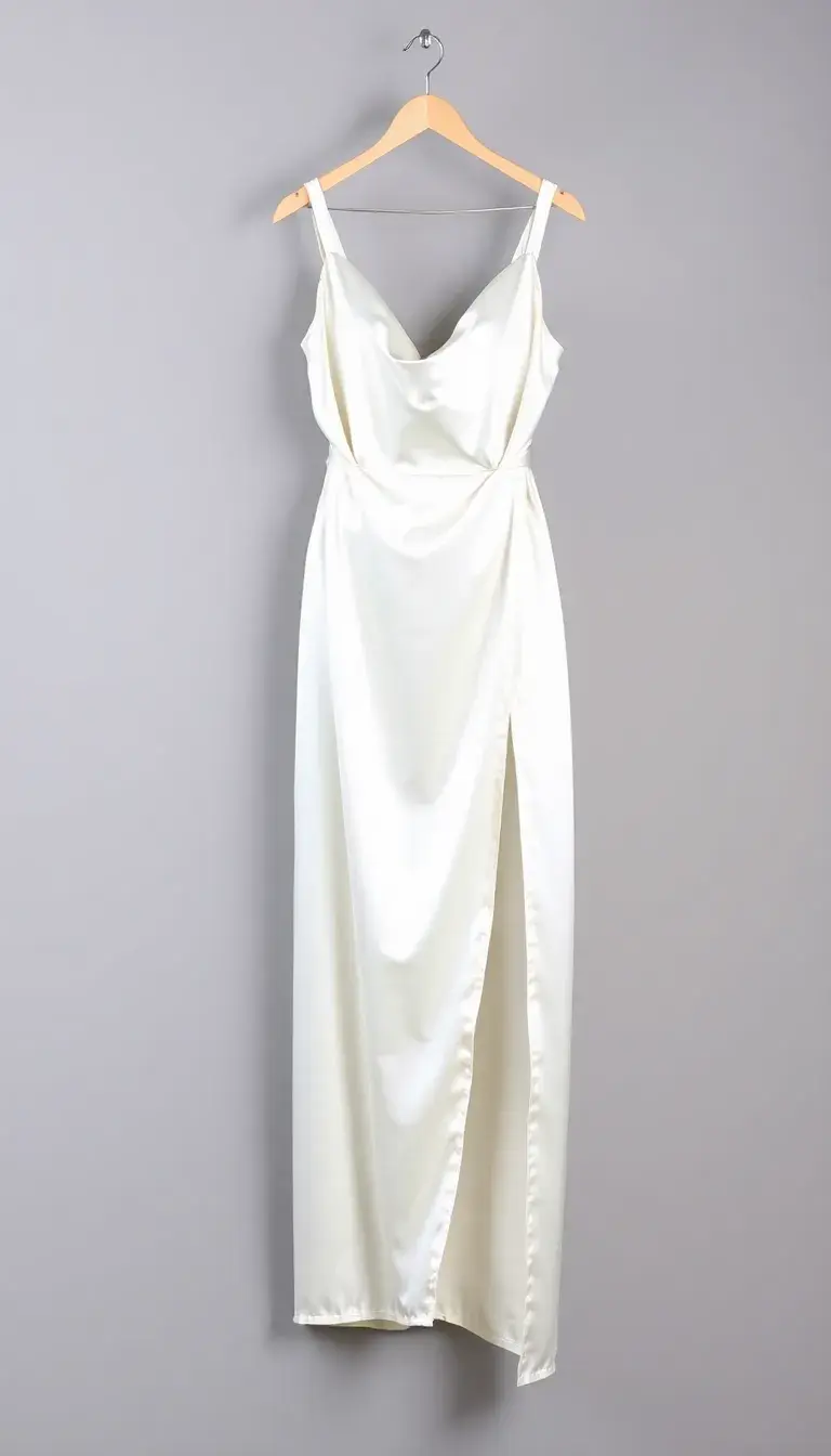 White Satin Dress with Slit