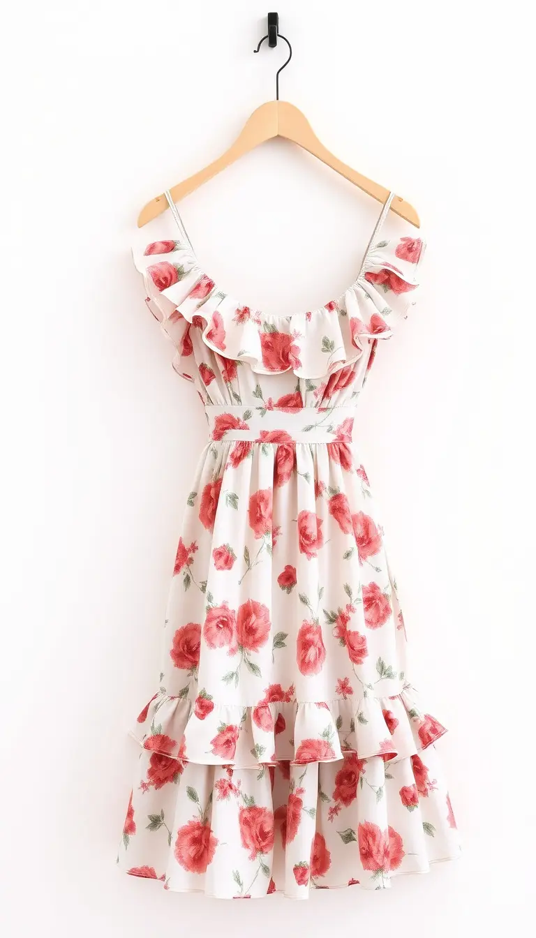 White Floral Dress with Ruffles