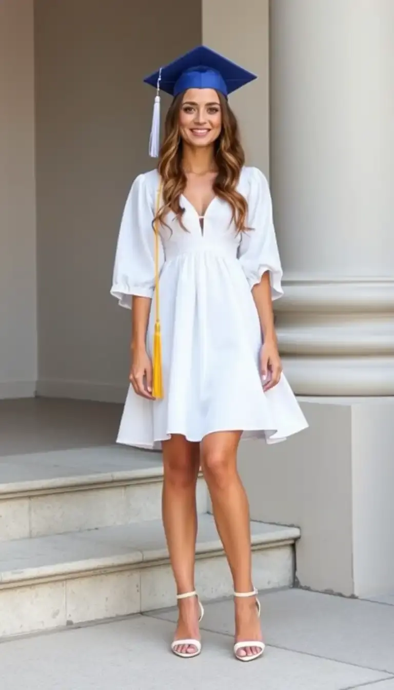 White Midi Grad Ceremony Dress