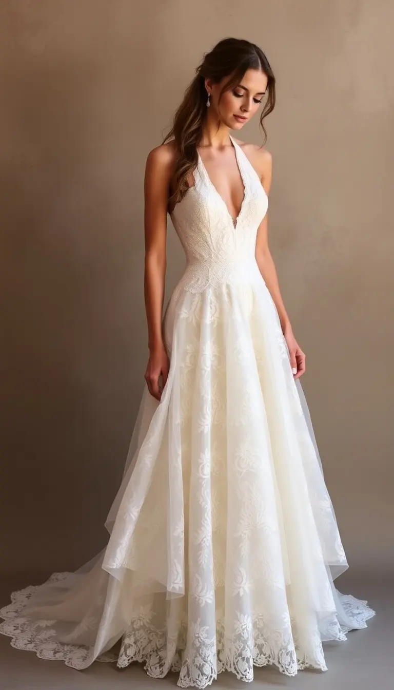 Halter Neck Lace Wedding Dress