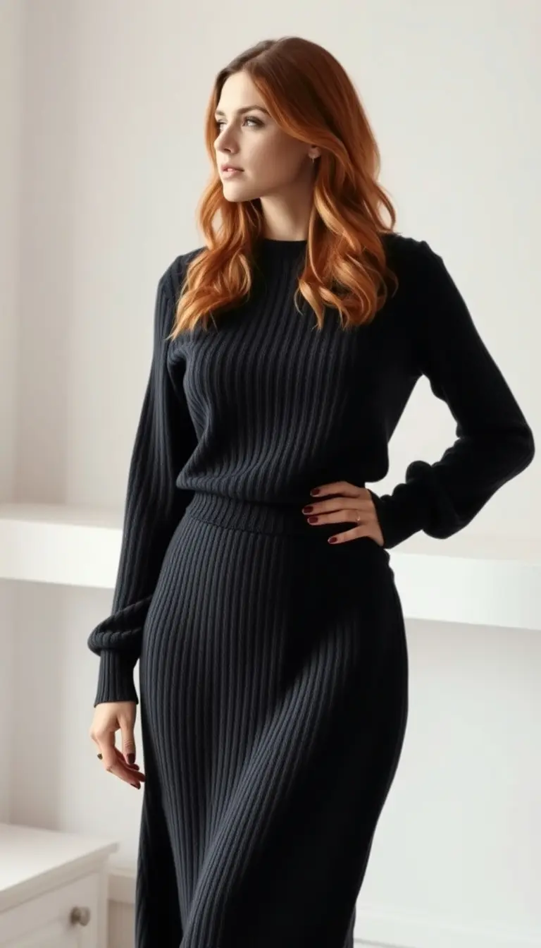 Midi Knitted Dress with Long Sleeves