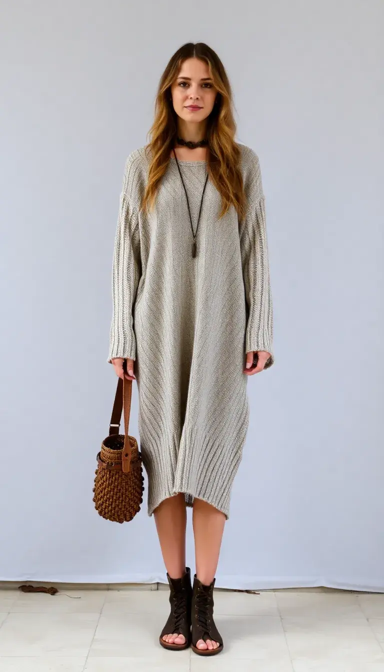 Relaxed Knitted Boho Dress