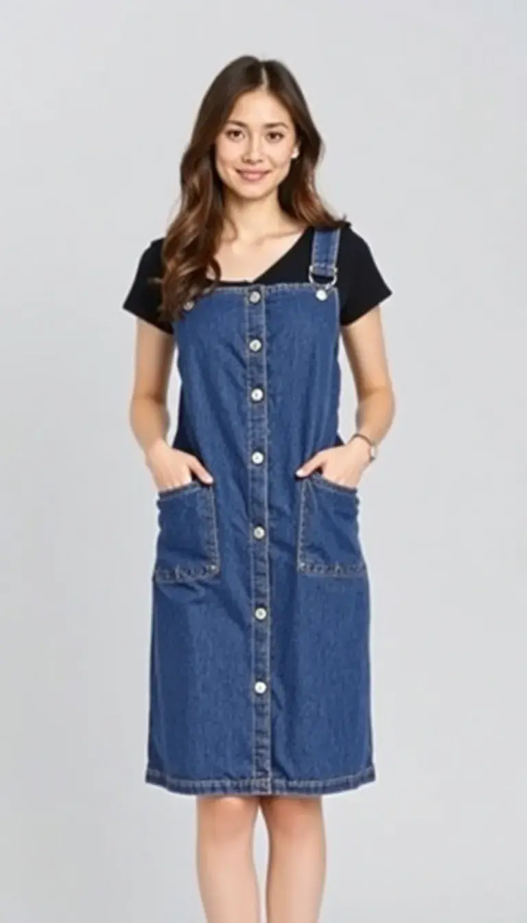 Casual Denim Pinafore Dress with Pockets