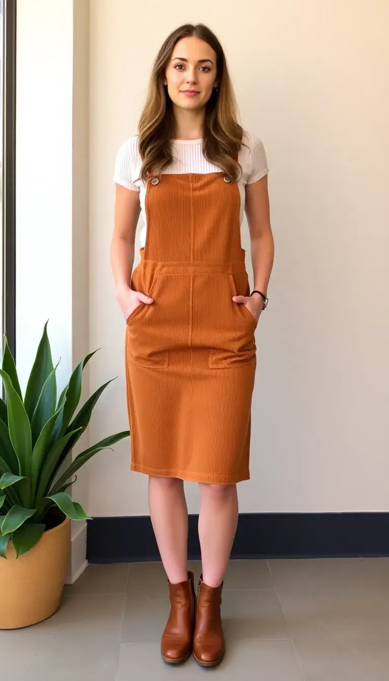 Corduroy Pinafore Midi Dress