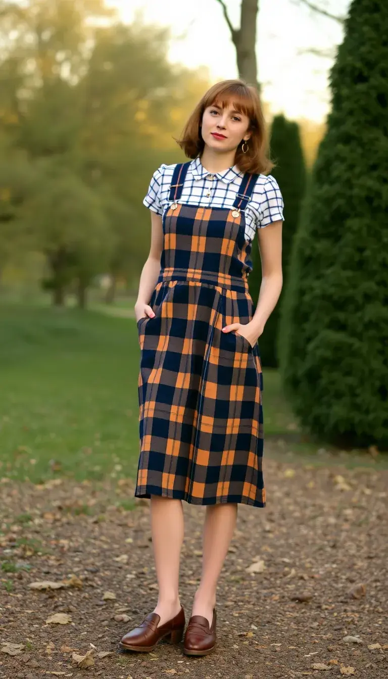 Plaid Pinafore Dress Retro