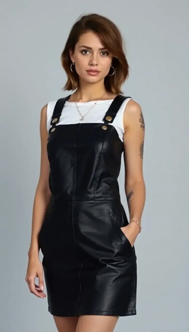 Edgy Leather Pinafore Dress