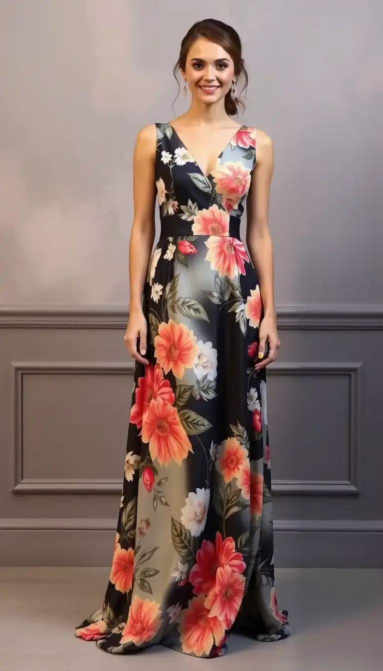 A patterned UK floral print prom dress