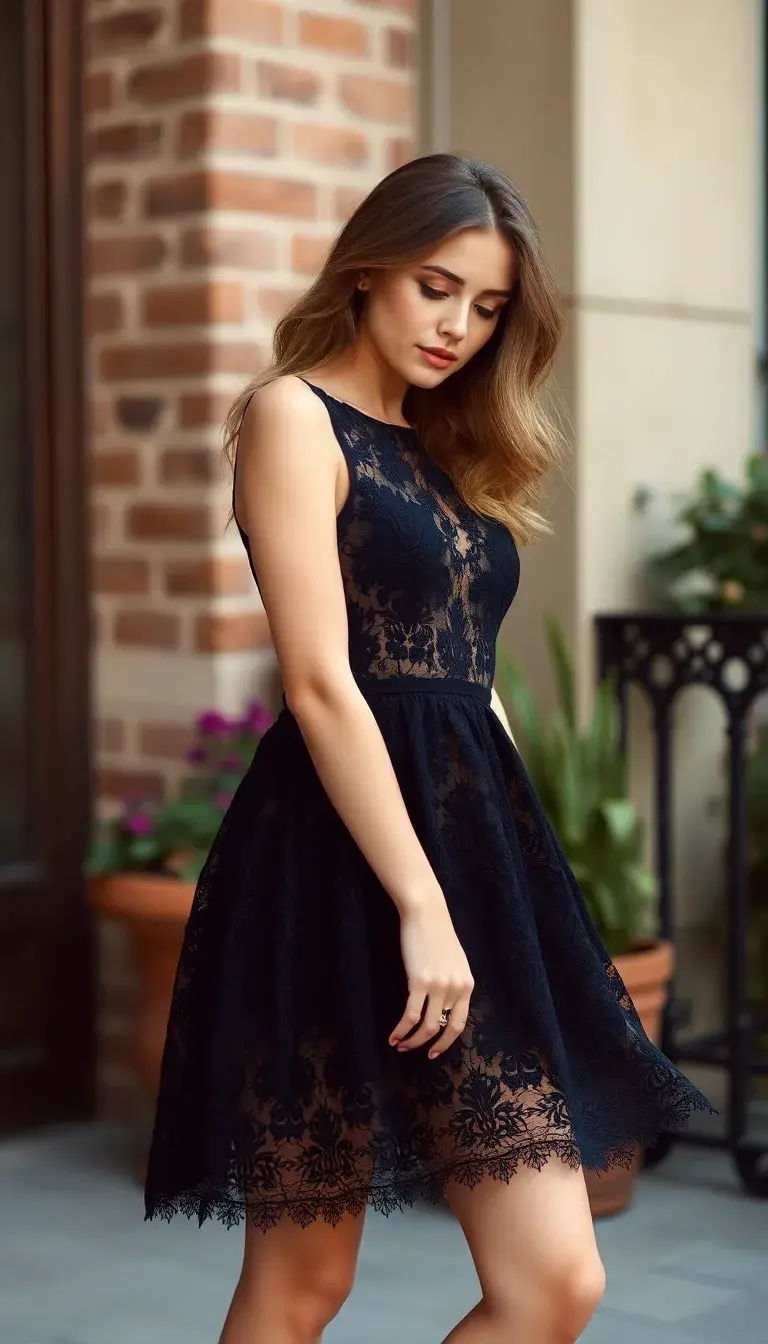 Black Lace Skater Dress