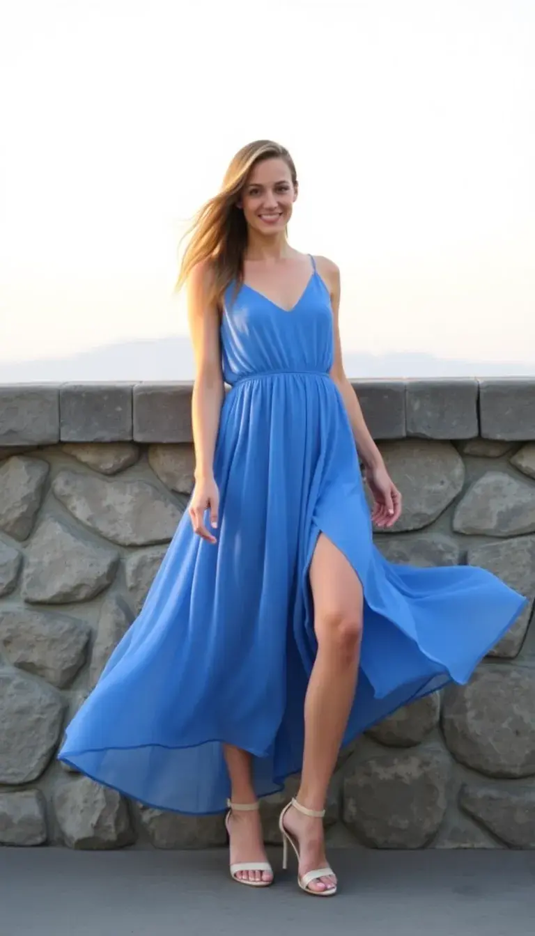 Blue Chiffon Skater Midi