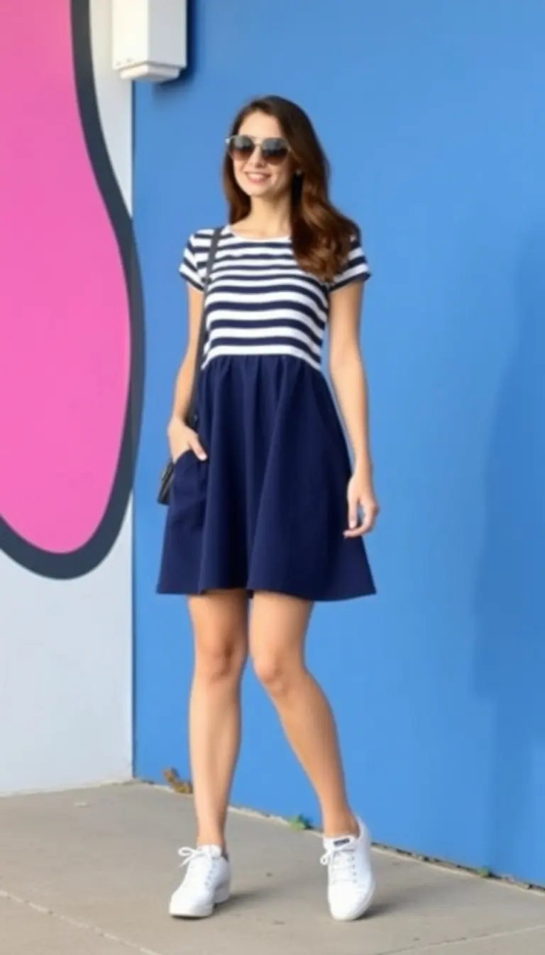 Navy Striped Skater Dress