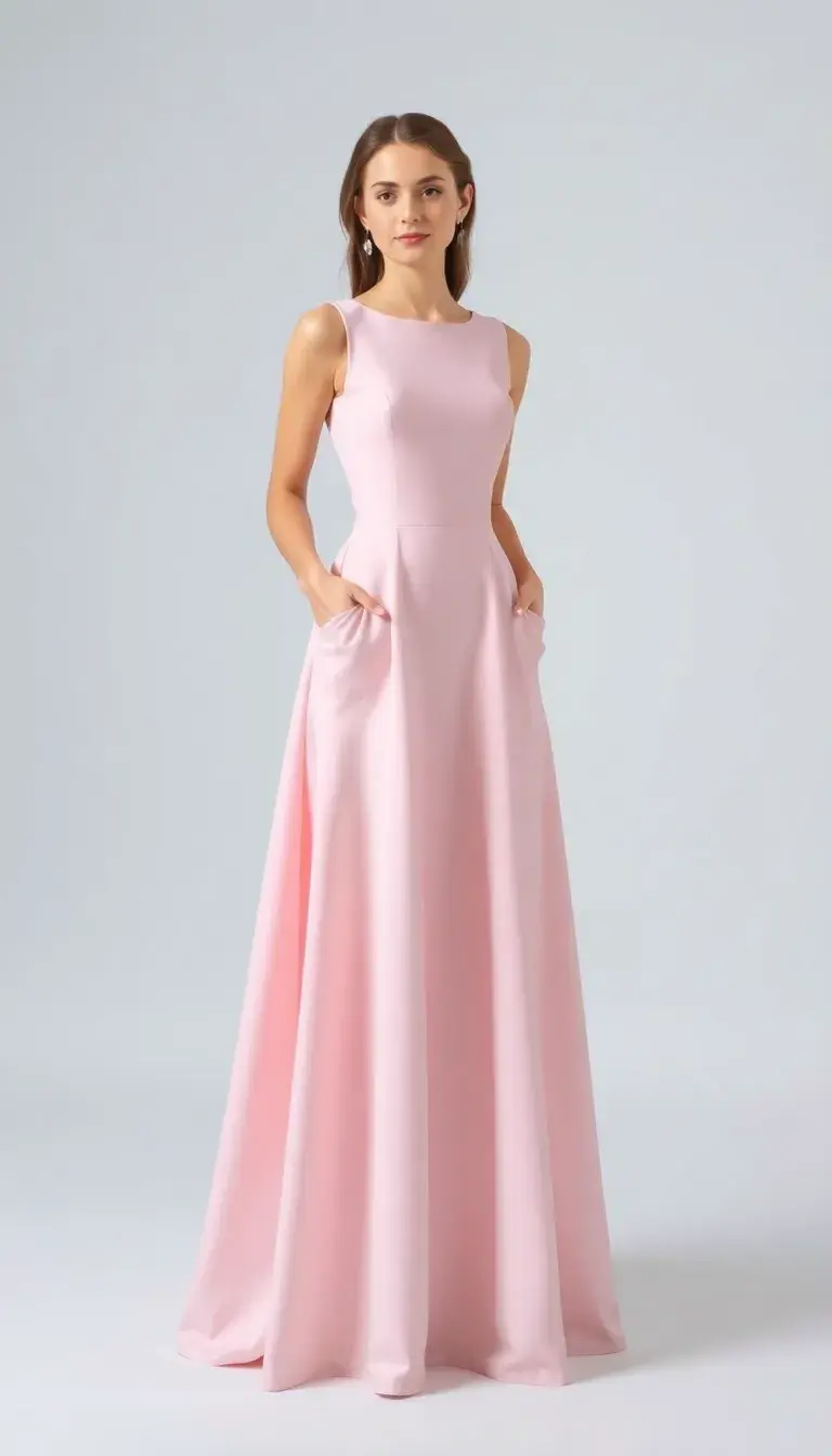 Pastel Pink A-Line Prom Dress with Pockets