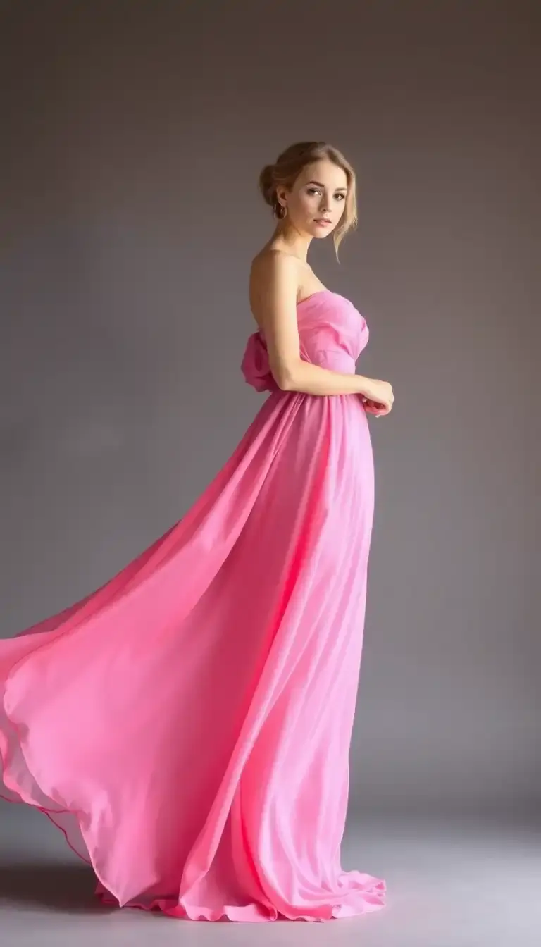 Flowy Pink Chiffon Prom Maxi Dress