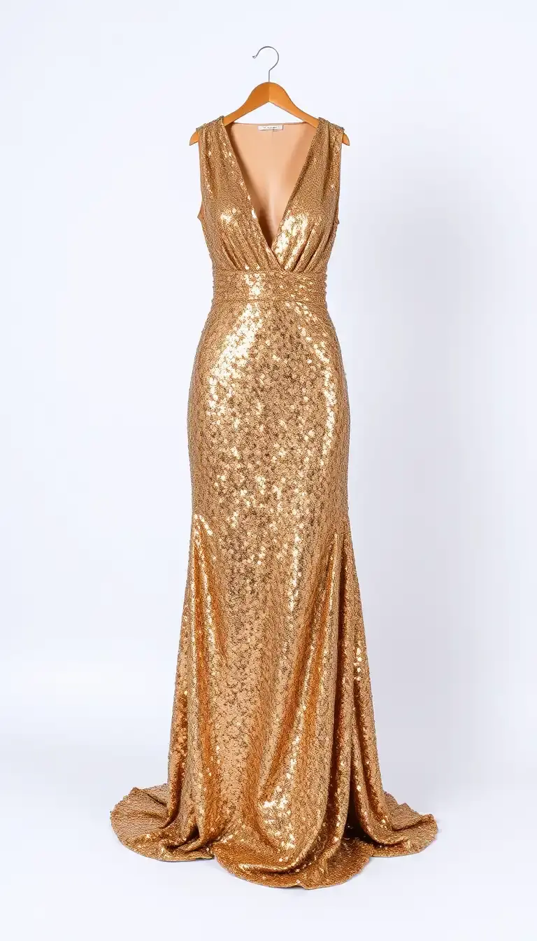 Gold Sequin Maxi Dress with V-neck