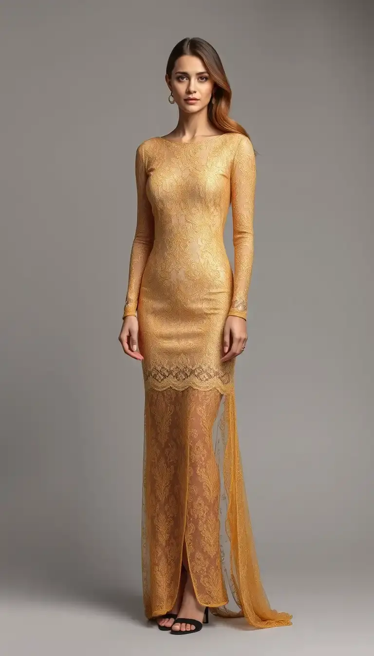 Gold Lace Dress with long sleeves