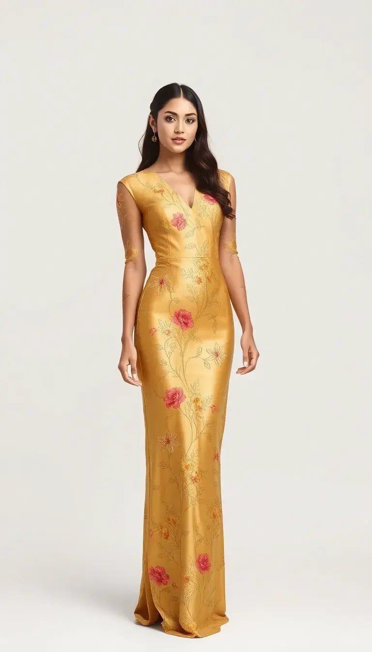 Gold Floral Dress with embroidery