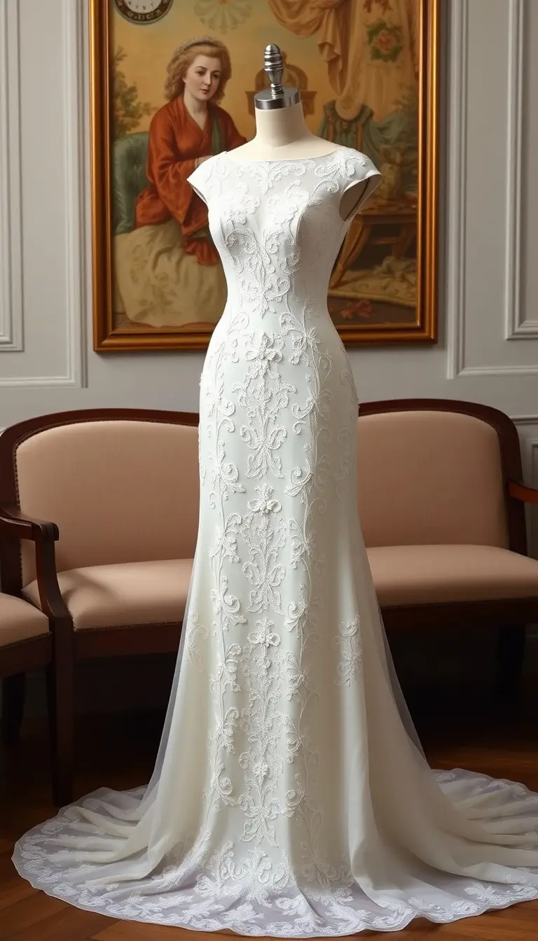 Basque Waist Embroidered Dress