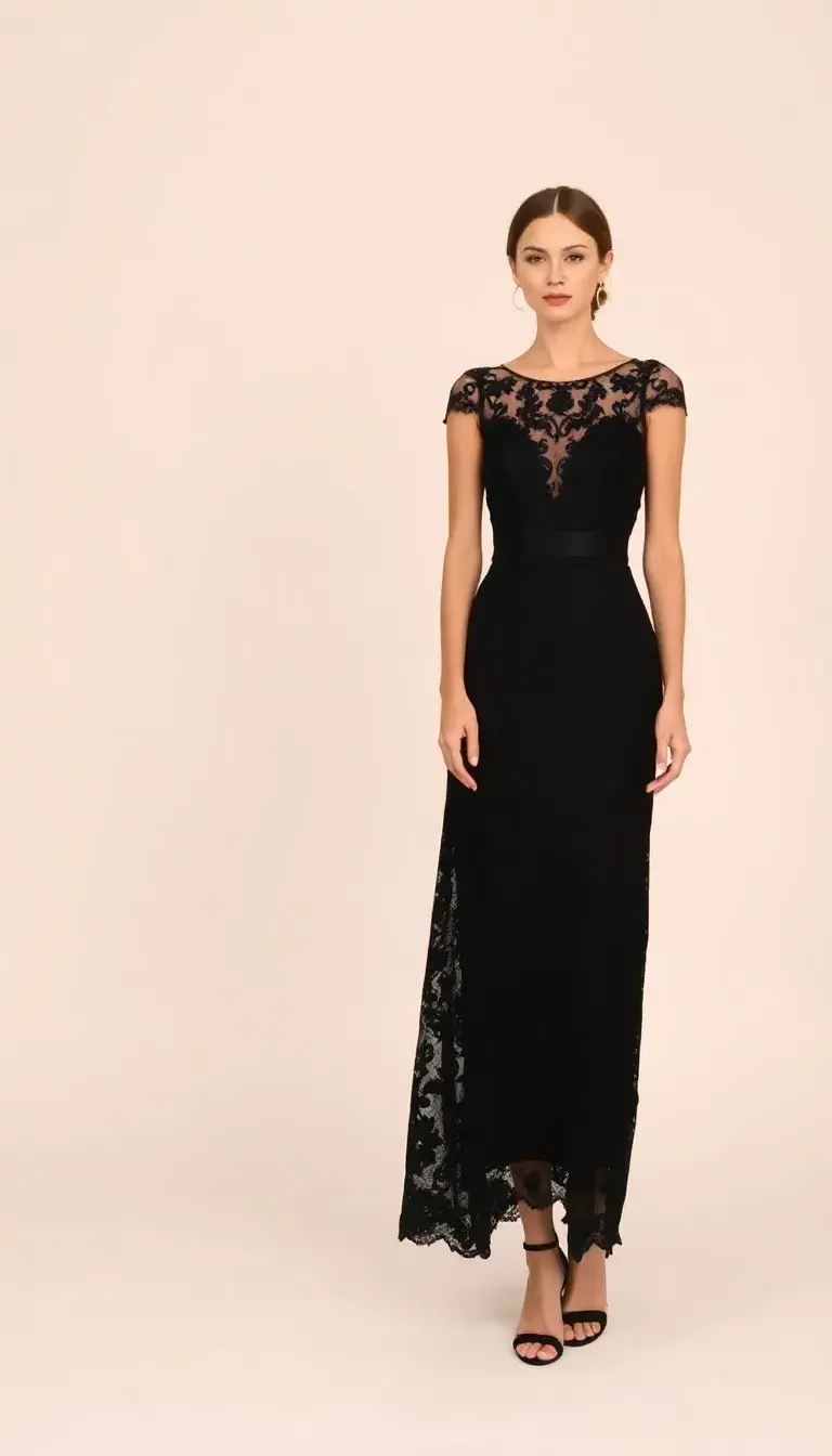 Black Lace Formal Midi Dress