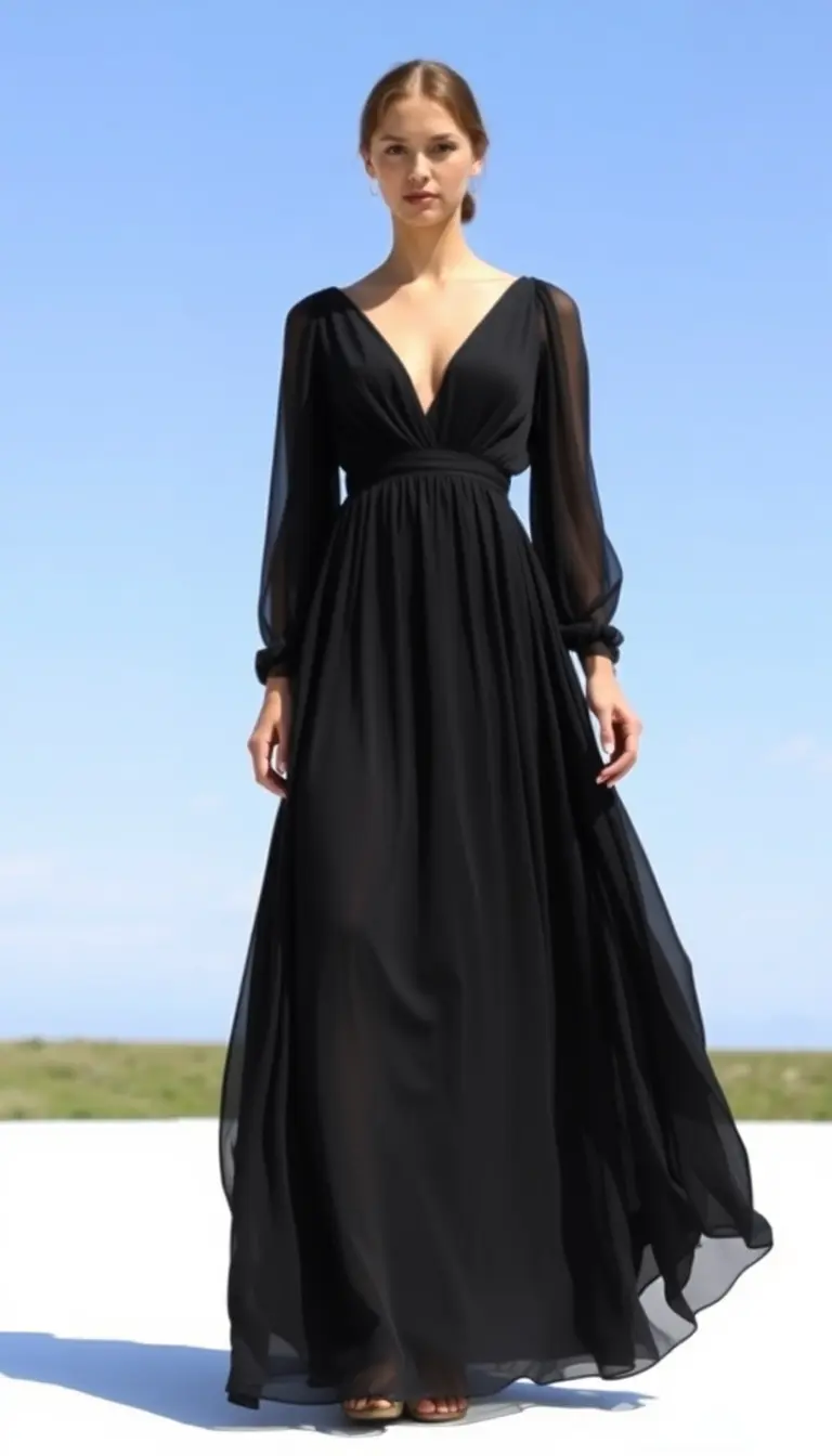 Black Chiffon Formal Maxi Dress